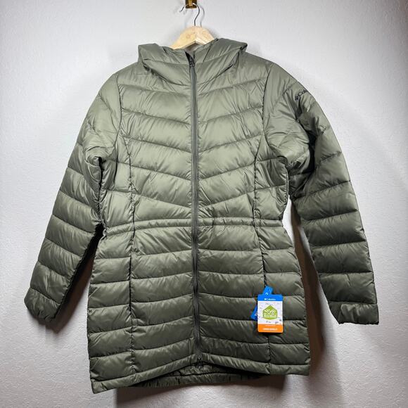 Women's Columbia Green Quilted Puffer Full Zip Coat with Hood Size S NEW - Picture 2 of 7